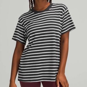 Lululemon All Yours Short Sleeve T-shirt in Gray and White Stripe